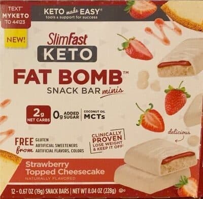 Strawberry Topped Cheesecake Flavored Keto Fat Bomb Snack Bars Minis