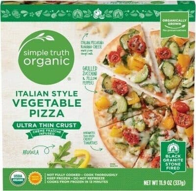Italian Style Vegetable Pecorino Romano Cheese, Grilled Zucchini & Yellow Peppers, Marinated Semi-Dried Cherry Tomatoes, Arugula Creme Fraiche Infused Ultra Thin Crust Pizza