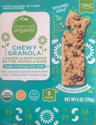 Dark Chocolate Chip Cashew & Sunflower Butter Chewy Granola Bars