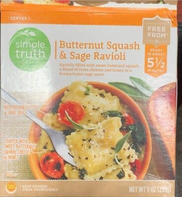 BUTTERNUT SQUASH & SAGE RAVIOLIS FILLED WITH SWEET BUTTERNUT SQUASH, A BLEND OF THREE CHEESES AND HONEY IN A BROWN BUTTER SAGE SAUCE, BUTTERNUT SQUASH & SAGE