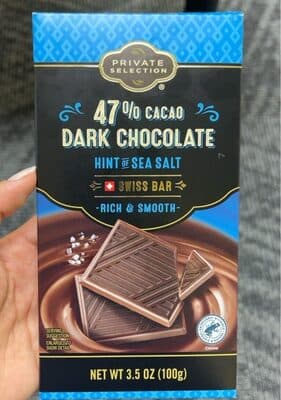 Dark Chocolate Hint of Sea Salt 47% Cacao Swiss Bar