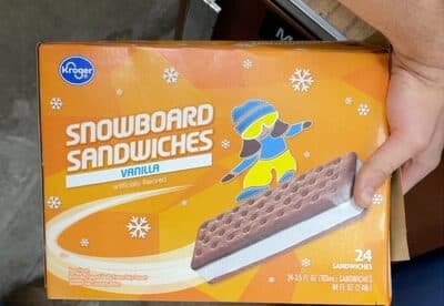 Vanilla Flavored Frozen Dairy Dessert Between Two Chocolaty Wafers Snowboard Sandwiches
