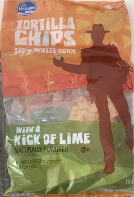 KICK OF LIME FLAVORED 100% WHITE CORN CHIPS, KICK OF LIME