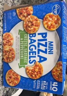 Mini pizza bagels-cheese, sausage, and pepperoni