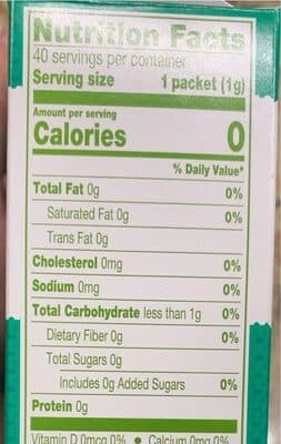 Zero Calorie Sweetener Stevia Packets Extract Blend