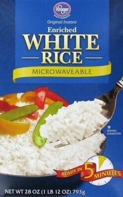 Instant microwaveable white rice