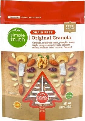 Original Almonds, Sunflower Seeds, Pumpkin Seeds, Maple Syrup, Cashew Kernels, Seedless Raisins, Walnuts, Dried Coconut, Flaxseed Granola