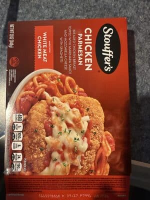 Chicken Parmesan Breaded Chicken Breast with Rib Meat, Topped with Marinara Sauce & Real Mozzarella Cheese with Spaghetti