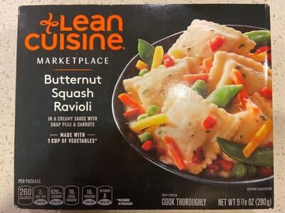 Butternut Squash Ravioli in a Creamy Sauce with Snap Peas & Carrots