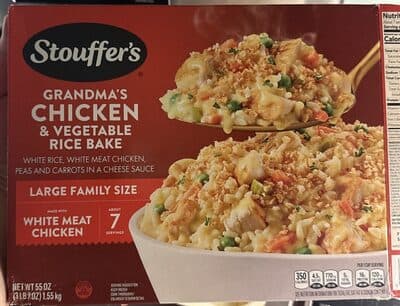 Grandma's Chicken & Vegetable Rice Bake Tender White Meat Chicken, Vegetables & Rice in a Cheddar Cheese Sauce