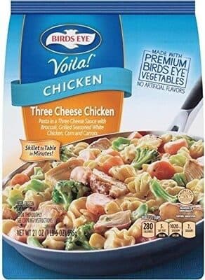 Three Cheese Chicken Pasta in a Three Cheese Sauce with Grilled Seasoned White Chicken, Broccoli, Corn and Carrots