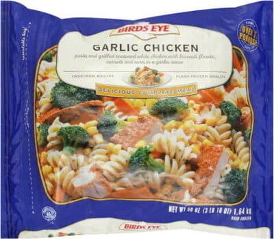 Garlic Chicken Grilled White Meat Chicken and Pasta in a Garlic Sauce with Broccoli, Carrots and Corn