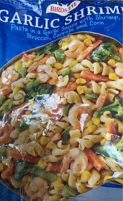 Garlic Shrimp Pasta in a Garlic Sauce with Shrimp, Broccoli, Carrots and Corn