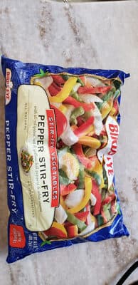 Pepper Stir-Fry with Sliced Green, Red & Yellow Peppers & White Onions