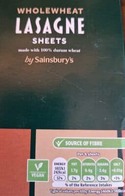 Wholewheat Lasagne Sheets