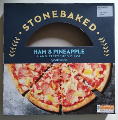 Stonebaked ham and pineapple hand stretched pizza