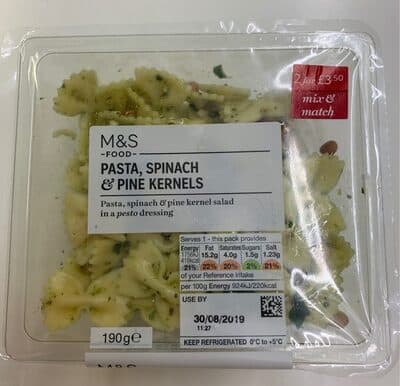 Pasta, Spinach & Pine Kernels