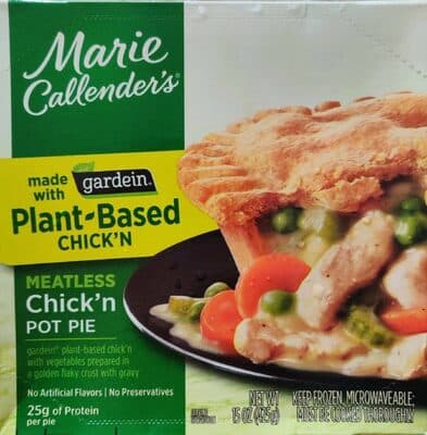 Meatless Chick'n Gardein Plant-Based Chick'n with Vegetables Prepared in a Golden Flaky Crust with Gravy Pot Pie