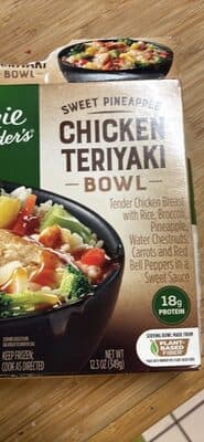 Sweet Pineapple Chicken Teriyaki Tender Chicken Breast with Rice, Broccoli, Pineapple, Water Chestnuts, Carrots and Red Bell Peppers in a Sweet Sauce Bowl