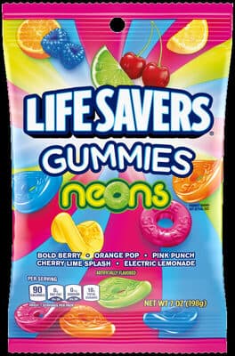 Neons Gummies Candy, Bold Berry, Orange Pop, Pink Punch, Cherry Lime Splash & Electric Lemonade