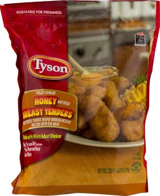 Honey Battered Breast Tenders, Battered Tender Shaped Chicken Breast Patties With Rib Meat