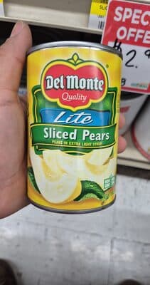 Del Monte, Sliced Pears, Lite