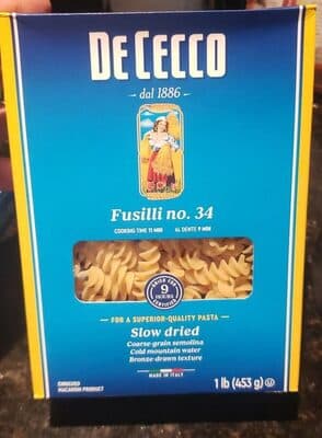 Slow Dried Enriched Macaroni Product, Fusilli No. 34