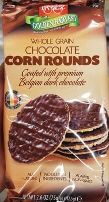 Chocolate Whole Grain Corn Rounds Coated With Premium Belgian Dark Chocolate
