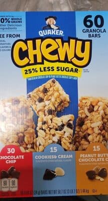 Quaker chewy bars 25 less sugar