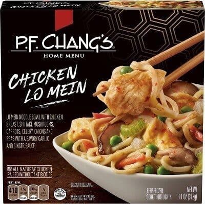 Lo Mein Noodle Bowl with Chicken Breast, Shiitake Mushrooms, Carrots, Celery, Onions and Peas with a Savory Garlic and Ginger Sauce