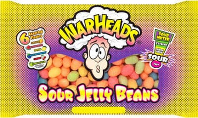 Warheads, Assorted Sour Jelly Beans, Orange, Watermelon, Lemon, Blue Raspberry, Cherry, Green Apple