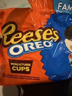 Miniature Cups Milk Chocolate & White Creme Peanut Butter Cups with Oreo Cookie Crumbs