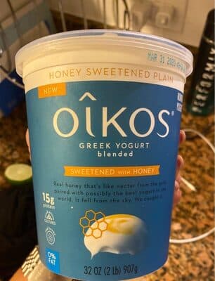 Honey Sweetened Plain Blended Greek Nonfat Yogurt