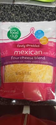 Mexican Style Four Cheese Blend Monterey Jack, Cheddar, Quesadilla & Asadero Finely Shredded Cheeses