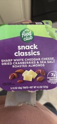 Snack Classics, Sharp White Cheddar Cheese, Dried Cranberries & Sea Salted Roasted Almonds