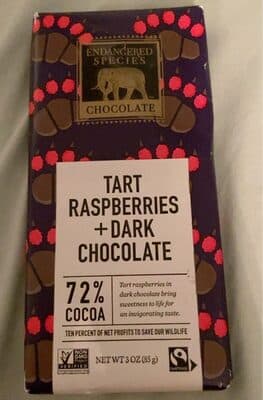 Tart Raspberries + Dark Chocolate 72% Cocoa Chocolate Bar