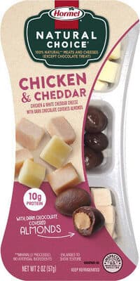 Oven-Roasted Chicken Breast and Mild White Cheddar Cheese with Dark Chocolate Covered Almonds