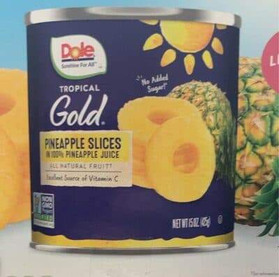 Pineapple slices in 100% pineapple juice