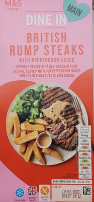 Beef rump steaks with a sachet of peppercorn sauce