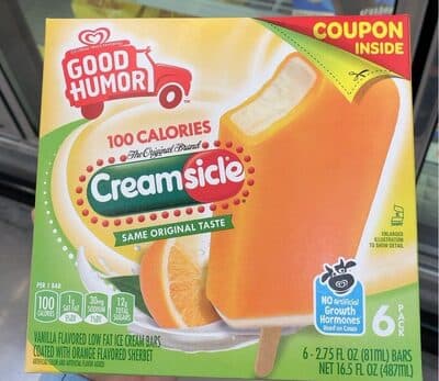 Creamsicle Vanilla Flavored Low Fat Ice Cream Bars Coated With Orange Flavored Sherbet
