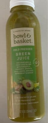 Green Cold Pressed 100% Vegetable & Fruit Juice Blend With Pineapple, Cucumber, Spinach, Kale, Lemon, Avocado, Peppermint & Ginger