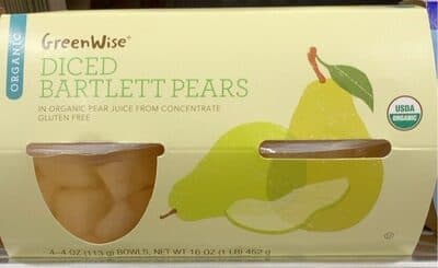 Organic Diced Bartlett Pears In Organic Pear Juice From Concentrate