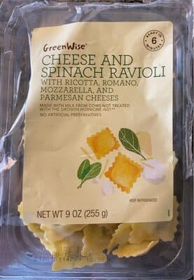 Cheese And Spinach Ravioli With Ricotta, Romano, Mozzarella, And Parmesan Cheeses
