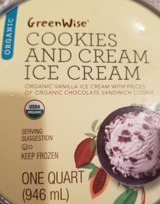 Cookies and Cream Organic Vanilla Ice Cream with Pieces of Organic Chocolate Sandwich Cookie