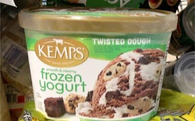 Twisted Dough Chocolate and Vanilla Frozen Yogurt Swirled with Sea Salt Fudge, Chocolate Chip Cookie Dough and Fudge Brownies