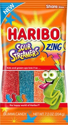 Sour Streamers Gummi Candy, Blue Raspberry, Cherry, Orange, Apple