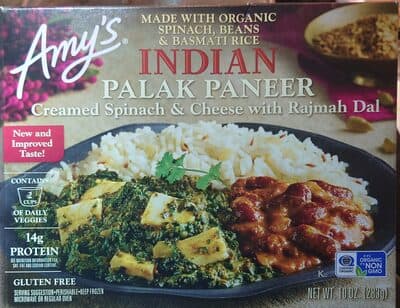 Indian Palak Paneer Creamed Spinach & Cheese with Rajmah Dal Made with Organic Spinach, Beans & Basmati Rice