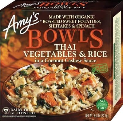 Thai Vegetables & Rice in a Coconut Cashew Sauce Made with Organic Roasted Sweet Potatoes, Shiitakes & Spinach Bowls