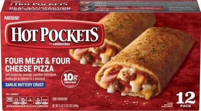 Four Meat & Four Cheese Pizza with Pepperoni, Sausage, Canadian Style Bacon, Hamburger & Cheeses in a Seasoned Garlic Buttery Crust Sandwiches