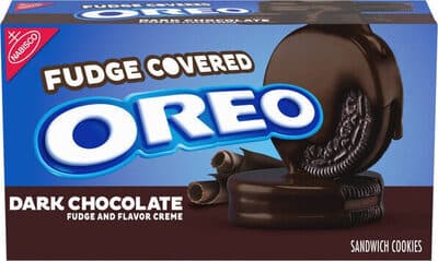Dark Chocolate Fudge and Flavor Creme Fudge Covered Sandwich Cookies